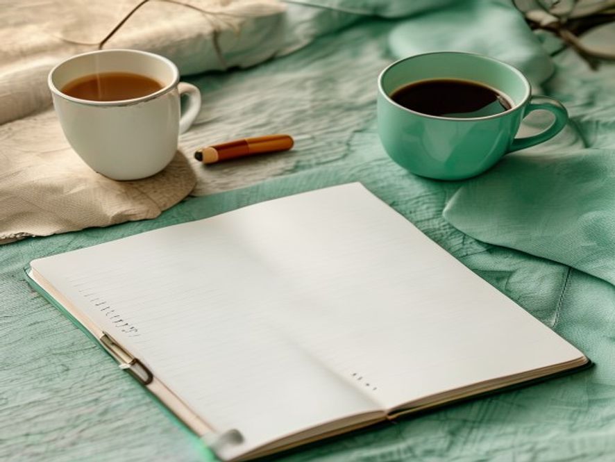 Workspace with planning materials, journals and a clear structured approach